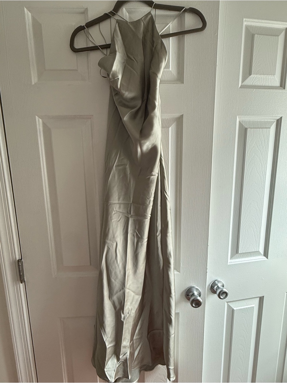 NWT ZARA Satin Halter Evening Gown in Light Olive